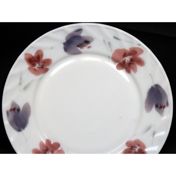 Gibson Dessert Salad Plate White Glass Purple Pink Flowers Ruffled Top 8" - Picture 2 of 5